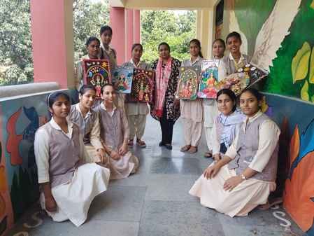 Girl students displayed their artistry in the Sanjhi competition.