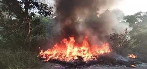 Fire broke out in a garbage dump containing chemicals
