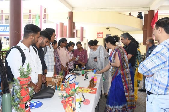 Students made household products from scrap at the exhibition.