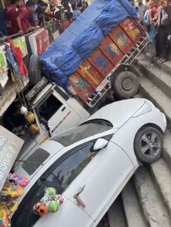 The accident occurred in Sainj market on Thursday morning.