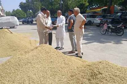 05  मंडी में आई धान में नमी की जांच करती टीम। संवाद