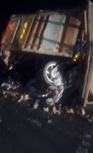 Truck collides with container, accident averted