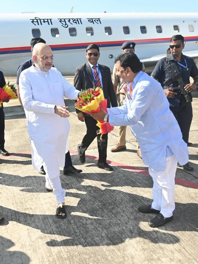 Home Minister Amit Shah landed at Kushinagar airport amid tight security.