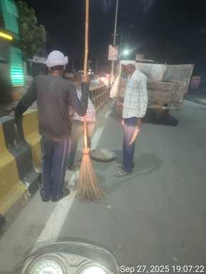 The contractor's sanitation workers returned to work, cleaning even at night.