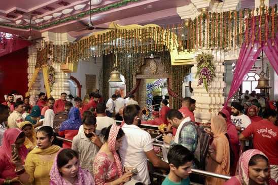 Devotees flock to the Maa Bhadrakali temple for darshan.