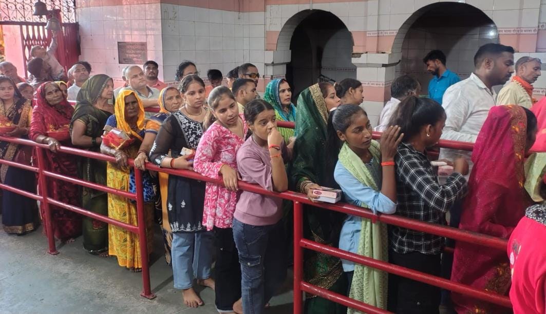 Devotees gathered to worship Maa Kushmanda