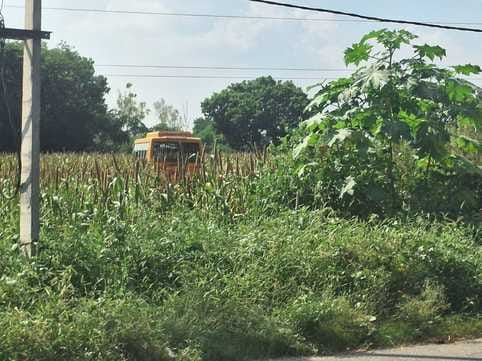 Bus hits 300 meter field due to collision with dumper, cleaner injured
