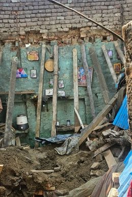 The roof of the house collapsed, killing two sheep, but the owner survived.