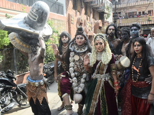 Durga Maa's procession started with grand tableaux.