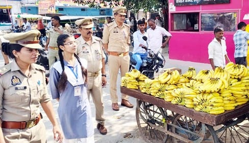 Girl students took charge of police stations for a day.
