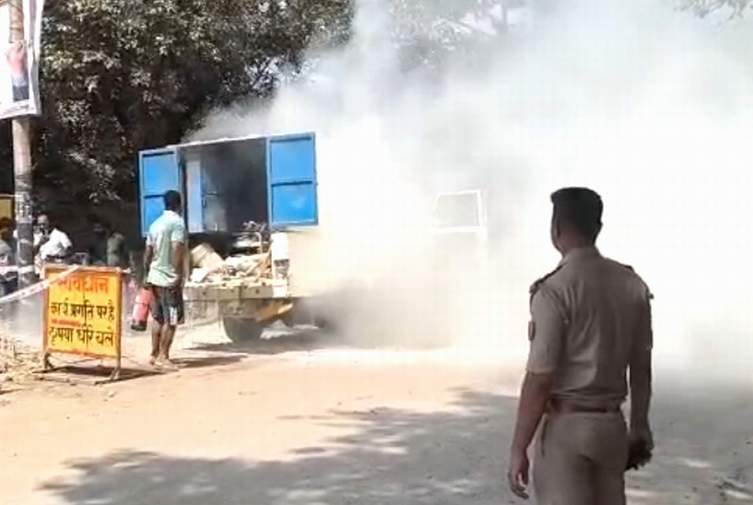 A gas pipeline burst during excavation by a JCB, causing a stampede.