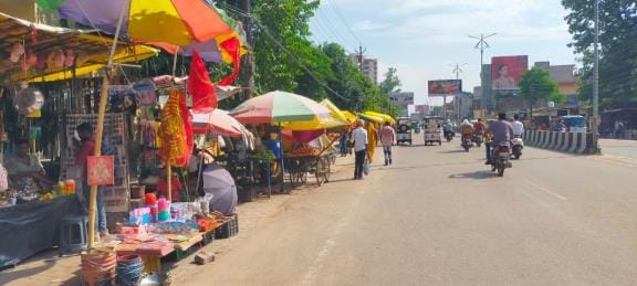 Shops on the road...travel difficult