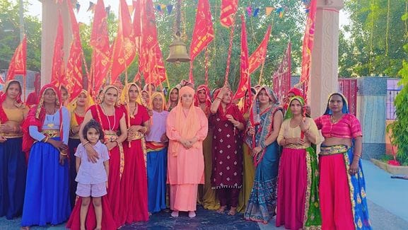 Cheering and hoisting the flag at Bhura Bhavani Temple