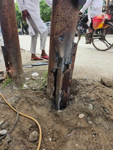 Tilted electric poles are dangerous, electricity corporation is waiting for an accident.