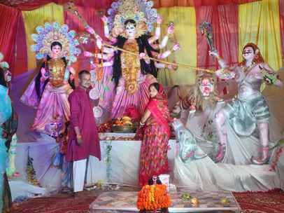 Crowds of devotees gathered at Durga Puja site