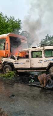 Eight people injured, one seriously, in a roadways bus-jeep collision
