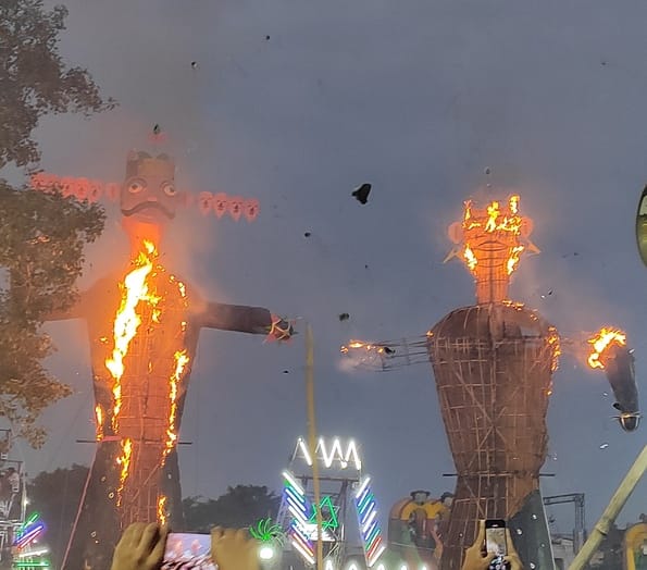 Ravana, the symbol of evil, was burnt to ashes, chants of Jai Shri Ram echoed.
