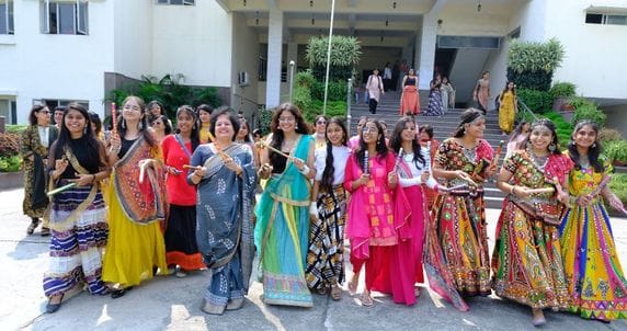 The girl students celebrated Garba festival with enthusiasm, zeal and devotion.