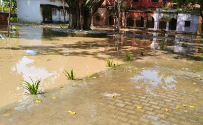 Rainwater filled the school premises, causing problems for students and teachers.