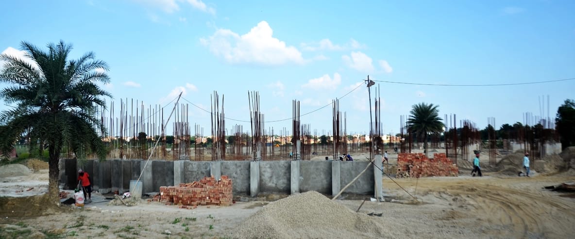 Construction work begins on the flood-hit Convention Centre and Urban Haat
