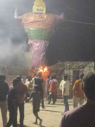 The village resounded with slogans of Jai Shri Ram on the burning of Ravana.
