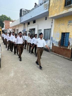A procession was taken out in Sardhana to mark the completion of 100 years of service to the Sangh.