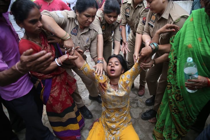 An innocent child dies after being crushed by a car driven by a private company employee, causing uproar