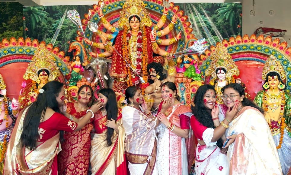 Immersion of idols of Goddess Durga by taking out a procession
