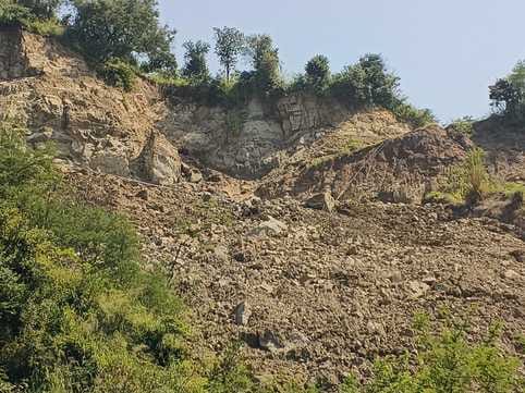 Villagers are troubled by the destroyed road due to rain, children are also facing problems.