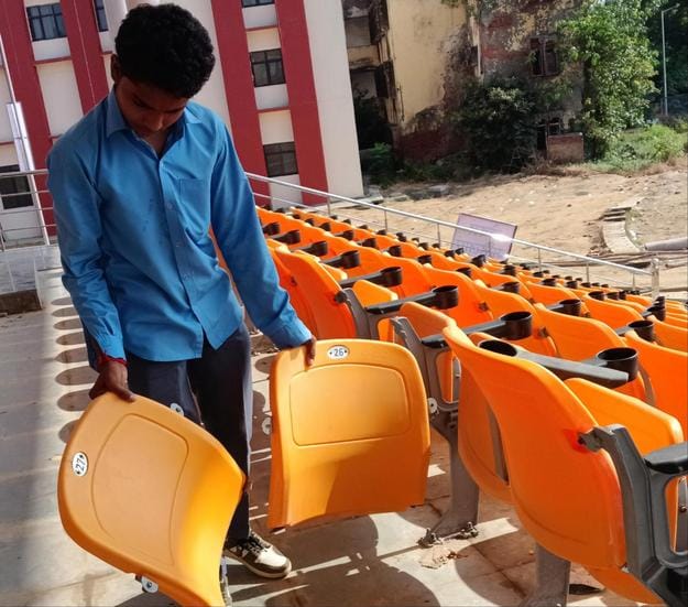 The CM inaugurated it two months ago, but spectators broke the chairs.