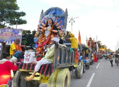 Idols of Goddess Durga were immersed with moist eyes.