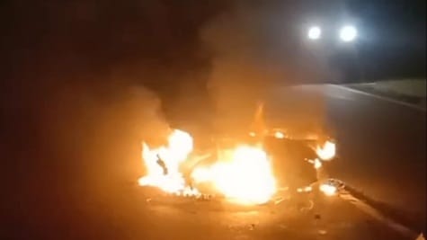 Scooty collided with a stray horse and was burnt to ashes due to fire