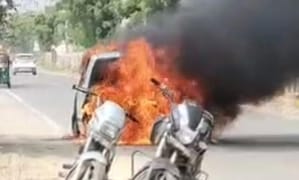 CNG car catches fire, driver suffers burn injuries