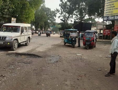 Potholes dot the entire 18-kilometer stretch of the Kanpur-Sagar Highway.