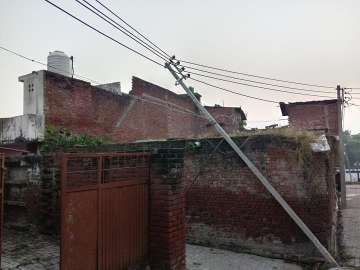 Electricity pole broken due to collision with tractor-trolley