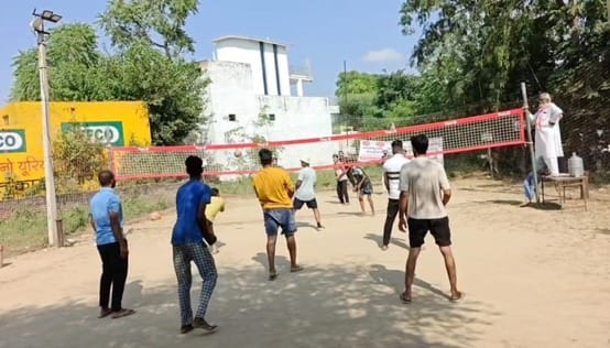 Players showed their strength in the Panchayati Volleyball Tournament