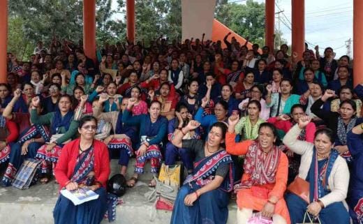 Anganwadi workers boycotted work and protested at the Collectorate gate
