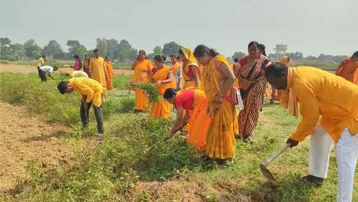Gayatri family engaged in preparing for Bhoomipujan by doing voluntary work
