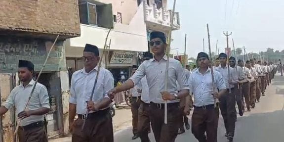 A march was taken out in Sahaswan with great enthusiasm.