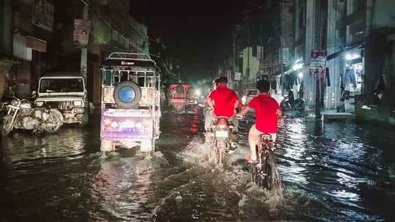 The rain left roads submerged and electricity was also cut off.