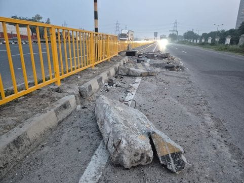 Pothole in the middle of the highway...lights are also out of order