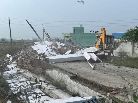 JCB burnt at six illegal colonies and a dye house