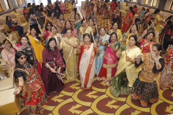 Women danced at the Garba Rocks festival.