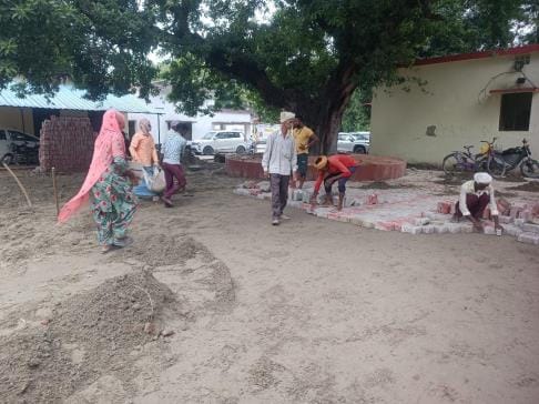 Interlocking bricks are being laid by adding soil, JE is not even aware of it.