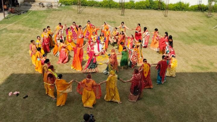 In Gokul, the queens of Brij performed the Maharas with the forms of Radha and Krishna.