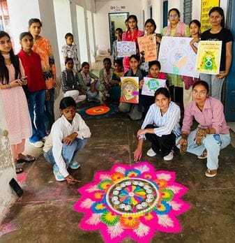Meenu was first in Mehndi and Khushboo was first in Rangoli.