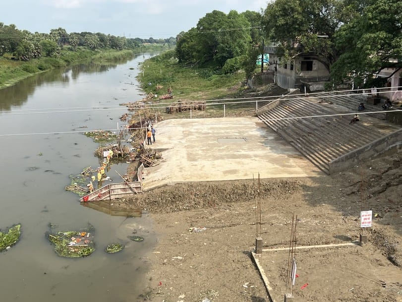 The immersion ghat is taking shape and will be ready before Chhath.