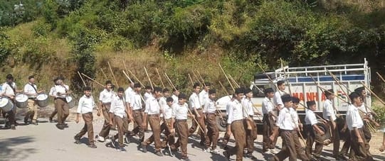 A procession was taken out to mark the centenary year of the Rashtriya Swayamsevak Sangh.