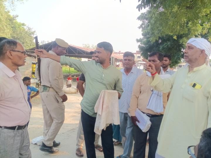 The revenue team marked the land for the Ramlila ground.
