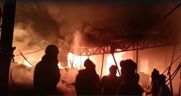38 fire engines brought the fire at a timber factory under control in eight hours.